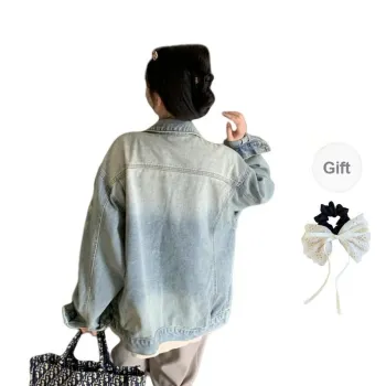 TUSHIFEI Denim Jacket Unisex Blue+Bowknot Hair Tie Comes With