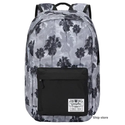 CAT Polyester Backpack Medium Size Unisex Gray Brown Palm/White