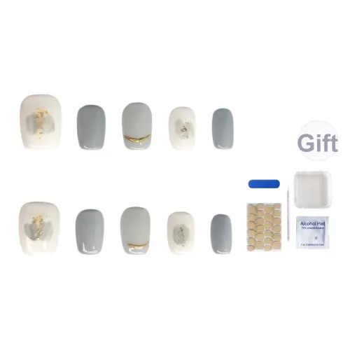 JOLLY BULL Золотая фольга False Nail Укороченный Квадрат Синий Молоко Серый Белый Размытый Однотонный
