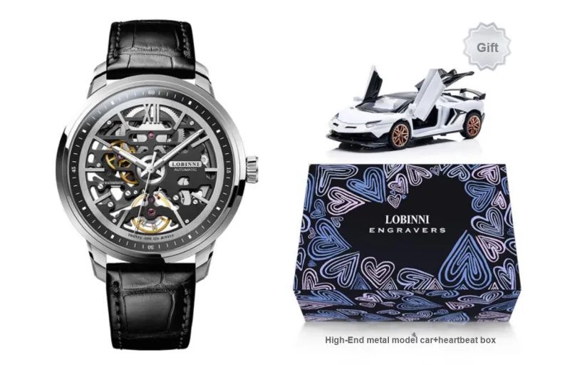 LOBINNI L Automatic Mechanical Movement Genuine Leather Strap Watch Men's Watches Cut-Out Dial-1
