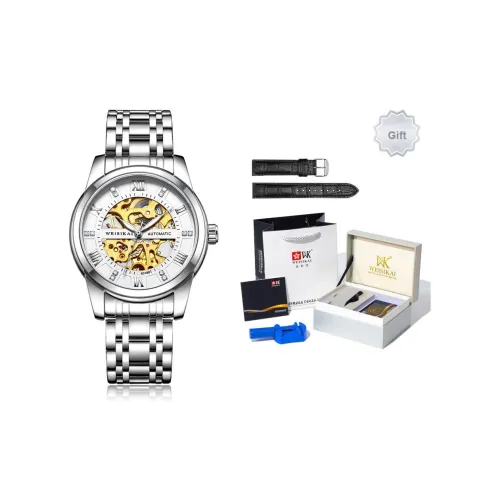 WSK Механический механизм ремешок из нержавеющей стали мужские часы белый циферблат