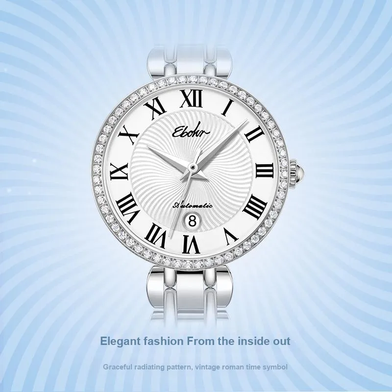 EBOHR Synthetic Sapphire Mirror Automatic Mechanical Movement Watch Women's Watch White Dial 11272428-2