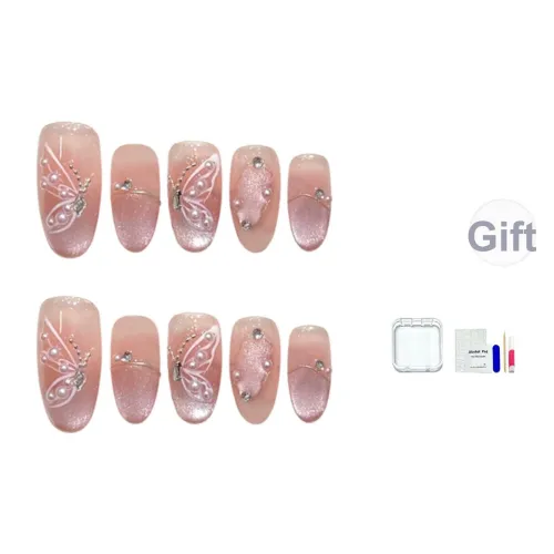 JINGCHANXUE Alice Fairy Butterfly False Nail Oval Blush Smudge Cat Eye 14mm