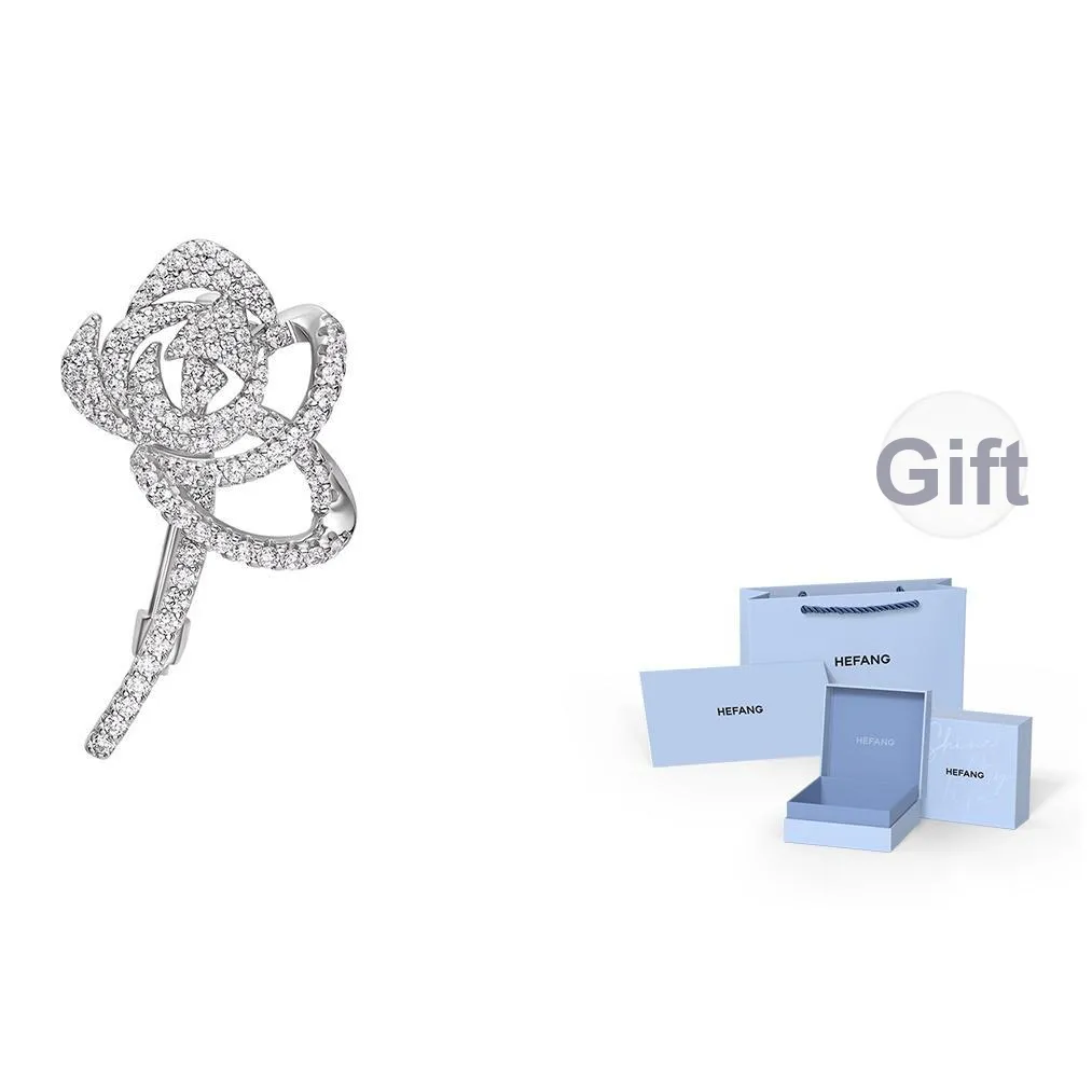 HEFANG 925 Sterling Silver Elegant Rose Brooch Women's