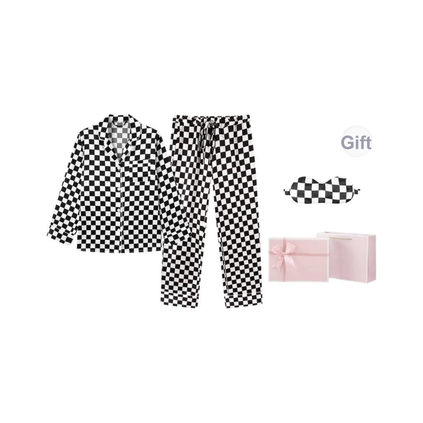 FREELASS Pajama Gift Box Women's Black White Plaid