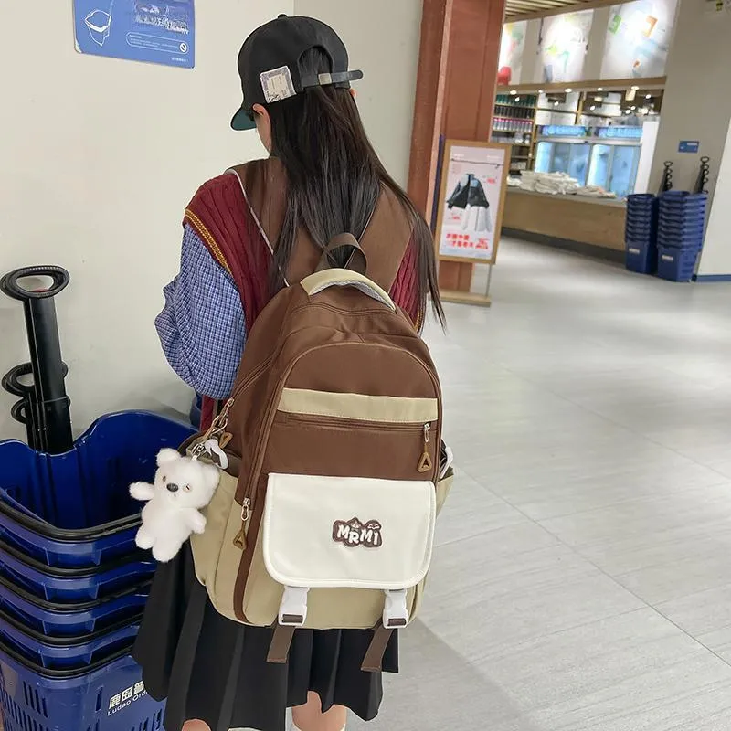 Travel Nylon Backpack Regular Unisex Black/Purple With Pink/Blue With Yellow/Brown With Khaki-14