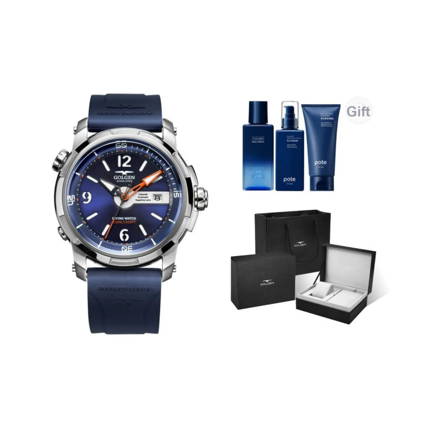 GOLGEN Auger Collection Automatic Mechanical Movement Silicone Strap Watch Men's Watches Black Dial