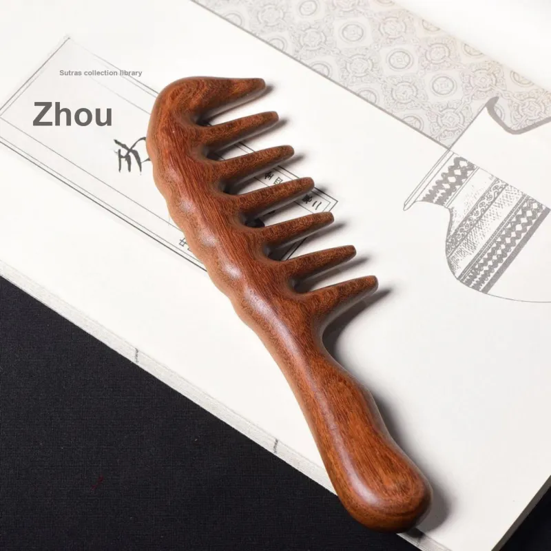 SHITIAN Large Handle Head Therapy Comb Natural Golden Sandalwood Massage Comb Head Meridian Massage-1