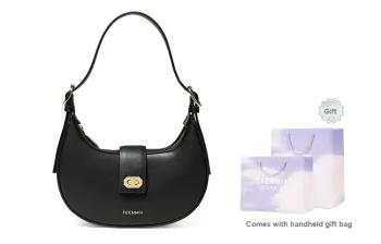 Teenmix Cow Leather Crescent Bag, Shoulder Bag Medium Size Women's Mocha/Black