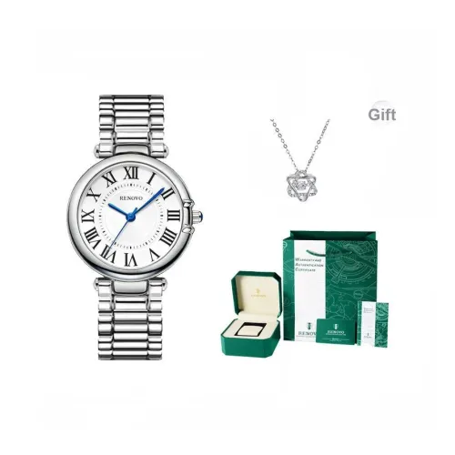 RENOVO Кварцевый механизм нержавеющая сталь ремешок часы женские белый циферблат