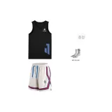 BKC 컬러 블록 패치워크 반바지 + 모란트 탱크 탑 블랙 + 양말 (랜덤 양말)