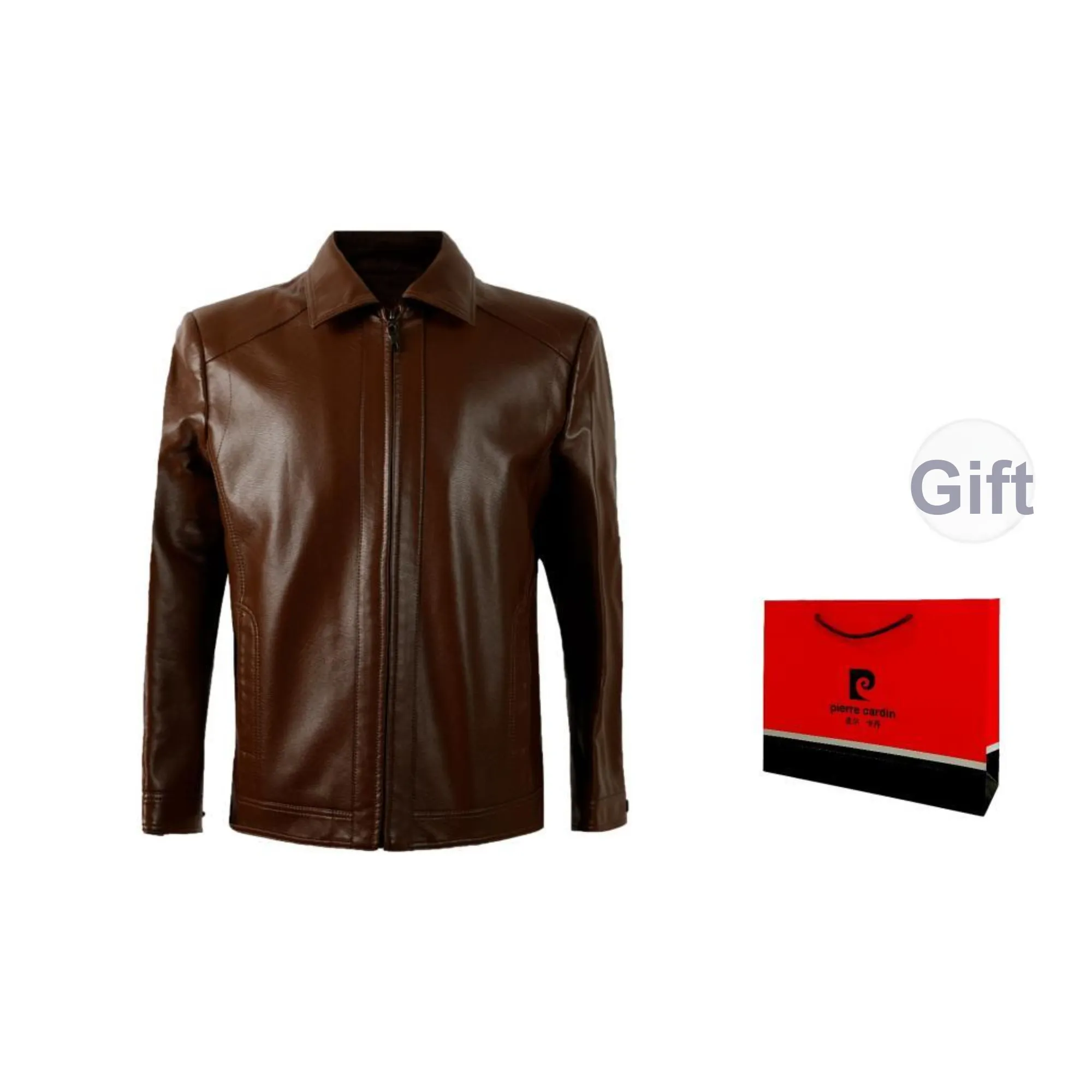 PIERRE CARDIN Leather Jacket Men's Brown