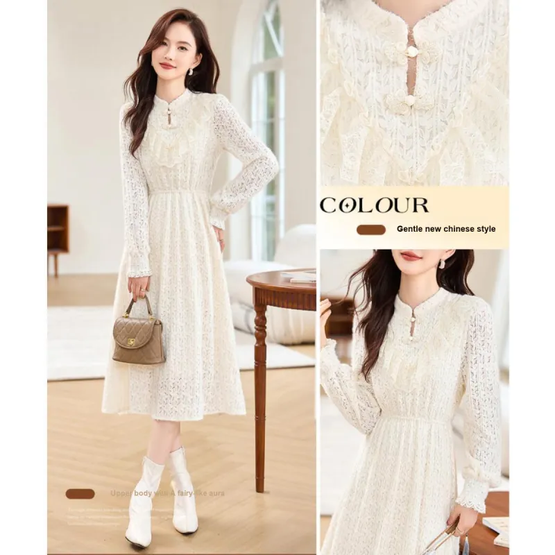 Like The Age Of Water Long Sleeved Dress Women's Beige-0