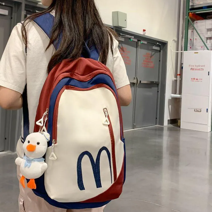 Huangmu Nylon Student Backpack Laptop Bag Regular Unisex Multicolor-7