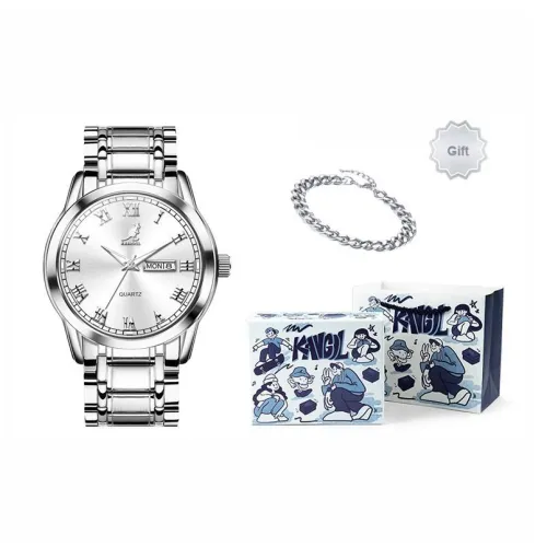 KANGOL Scaly Lens Collection Мужские часы Кварцевый механизм Ремешок из нержавеющей стали Черный циферблат Набор в подарочной коробке