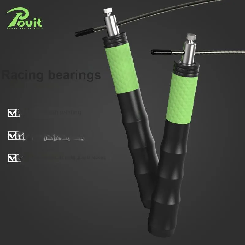 POVIT Aerobic Fat Reduction Non Countable Jump Ropes Adults ABS Silicone PVC Steel Wire 3.1m Black Green-3