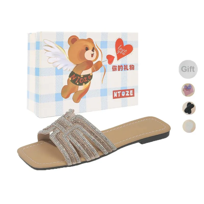NTOZE Rhinestone Odor Resistant, Abrasion Resistant Slide Slippers Women's-0