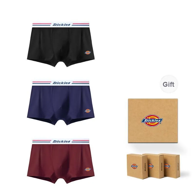 Dickies Underpants Men's Seamless Print LOGO Breathable Skin Friendly Sports Square Panty Gift Box Combo Set-11