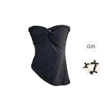 TORIGHT Strapless Tops Women's Black+Bowknot Hair Tie Comes With