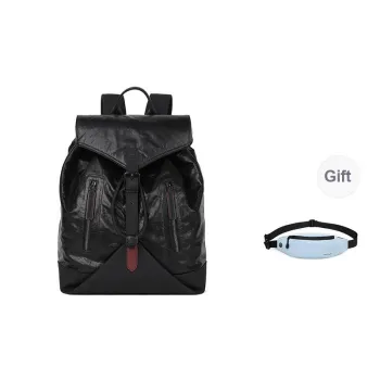 PIERRE CARDIN Cow Leather Patchwork With Synthetic Leather And Fabric Backpack Large Size Men's Black