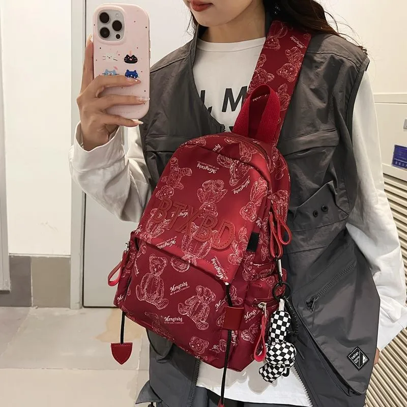 Morellybear Nylon Backpack Shoulder Bag Crossbody Bag Sling Bag Regular Unisex Black/Red/White/Green-8