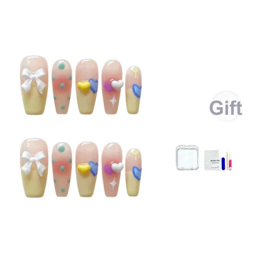 JINGCHANXUE Ручной работы Конфетный цвет Крем Сердце False Nail Средний LADDER Милый Румяна Стиль пятна Instagram 16mm