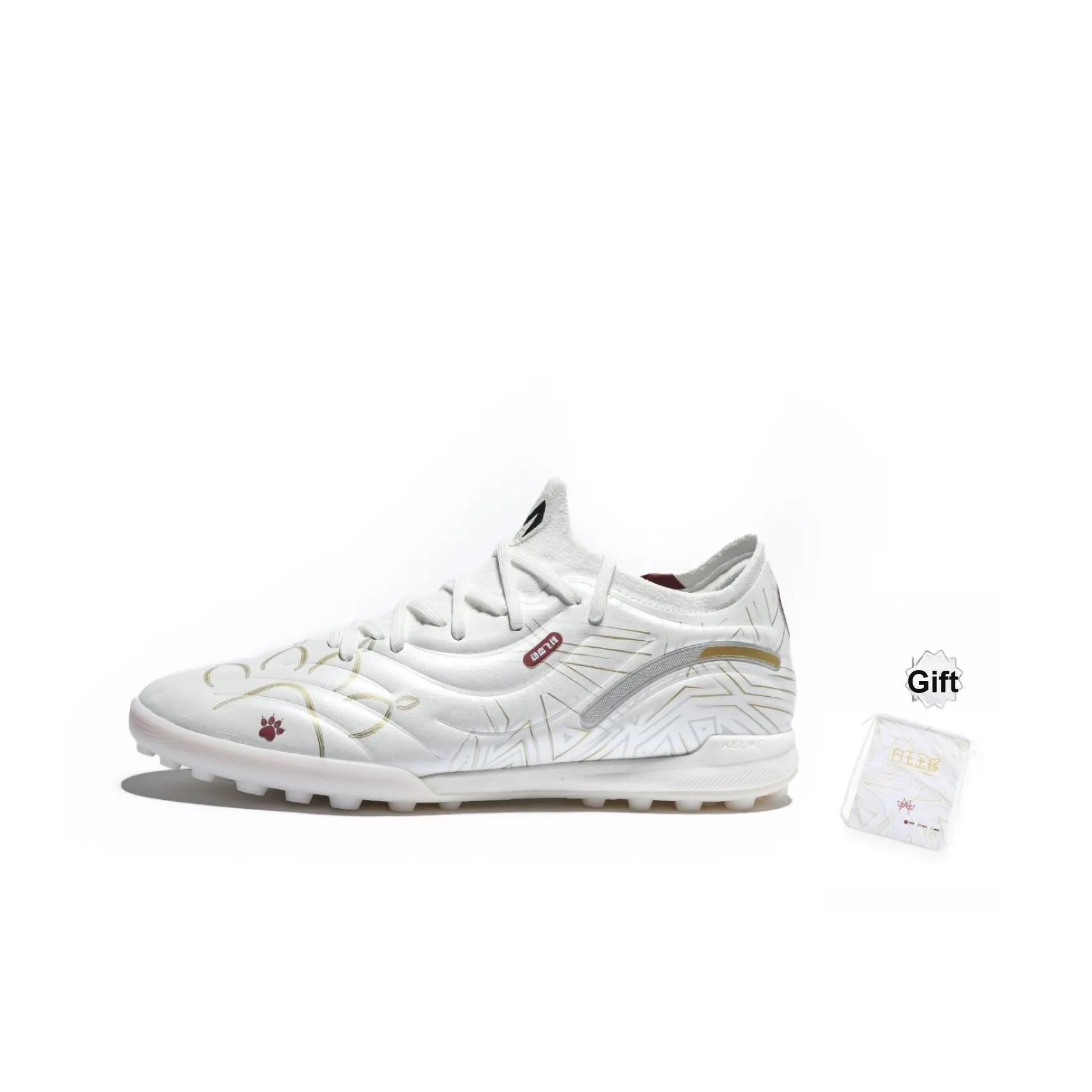 KELME Soccer Shoes Unisex Low-Top White Gold