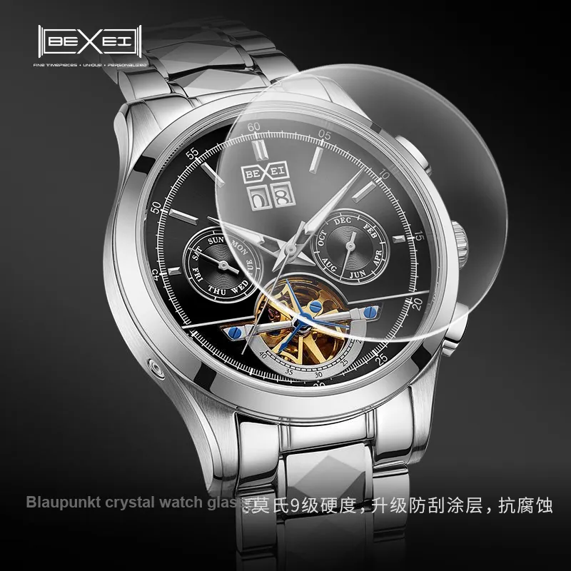 BEXEI Casual Watch Automatic Mechanical Movement Stainless Steel Watchband Watch Men's Watches Black Dial-16