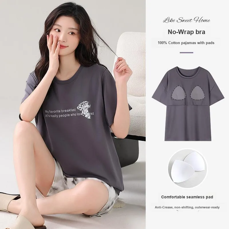 NOME Summer Women's Summer Pajamas Short Sleeved Shorts Women's Two Piece Set-6