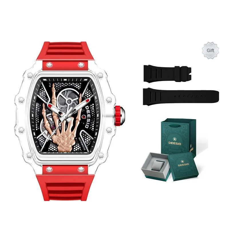 DEESIO Gold Finger Collection Automatic Mechanical Movement Rubber Strap Watch Men's Watches Black Dial-0
