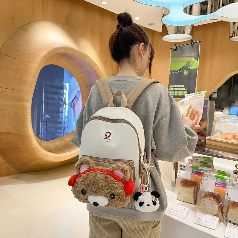 Deli Bear Nylon Backpack Women's Black \ Pink \ White \ Red \ White Khaki-12