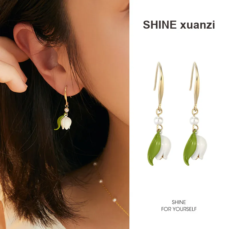 SHINE Lily Of The Valley Promise Collection Cold Enamel 14K Gold Plated Earrings Women's-5