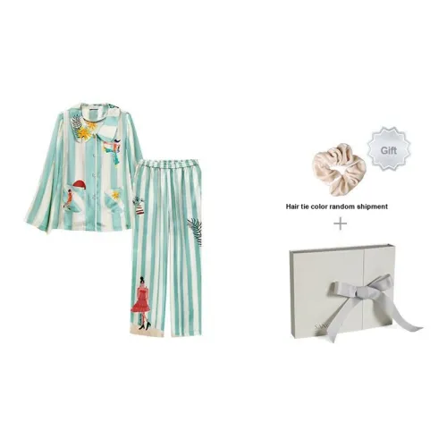 Sangluo Сине-белые полоски с принтом, женские пижамные комплекты