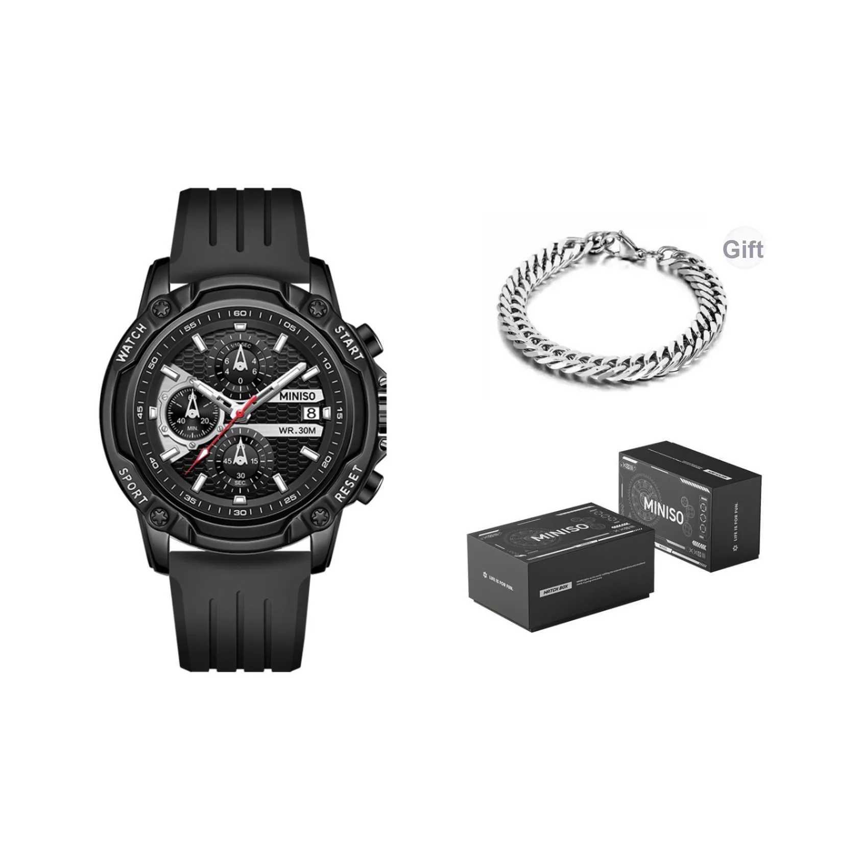 Miniso Darth Vader Collection Кварцевый механизм Резиновый ремешок Часы Мужские Черный циферблат