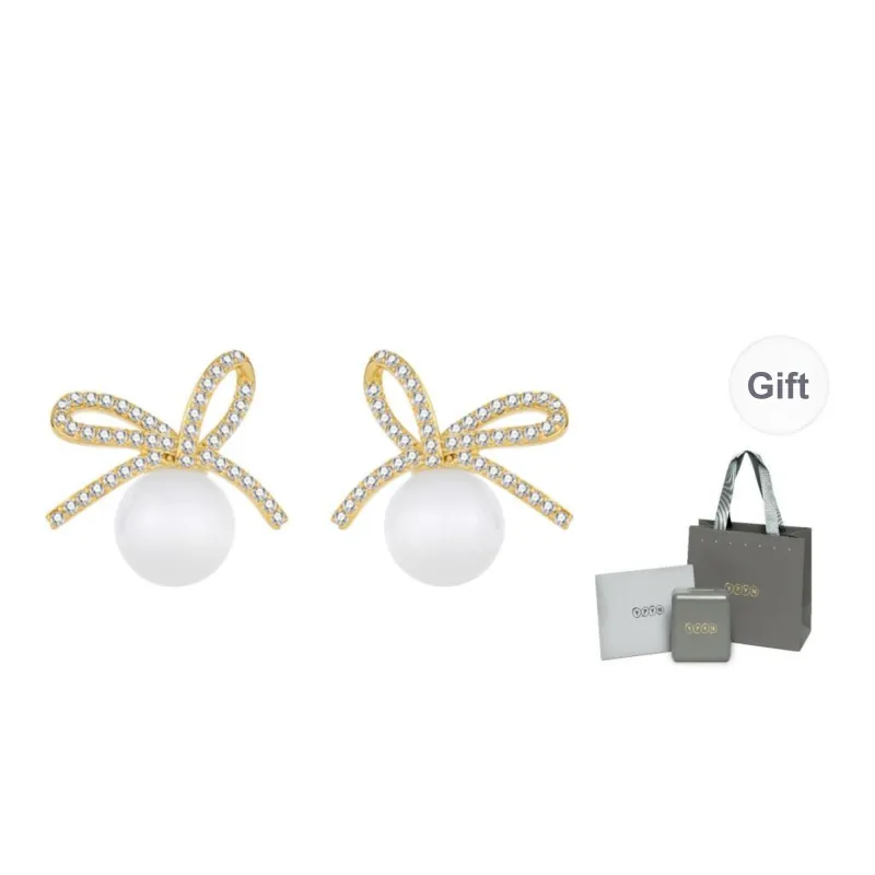 YPYN Alloy Stud Earrings Women's White Gold-0