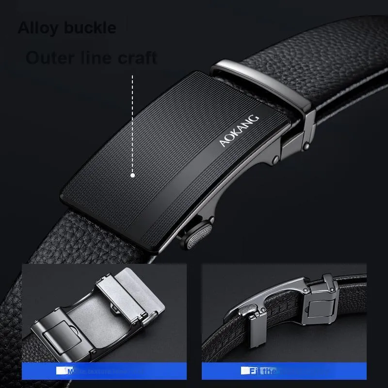 AOKANG Cow Leather Belts Men's Black Width 3.5cm-2