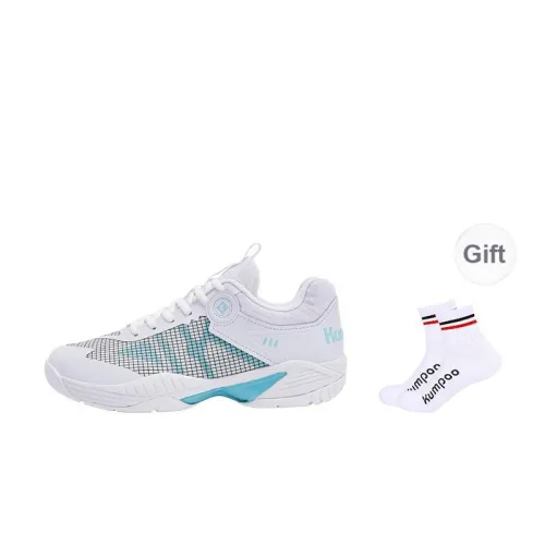 KUMPOO Badminton Shoes Unisex Low Top White Aqua Green