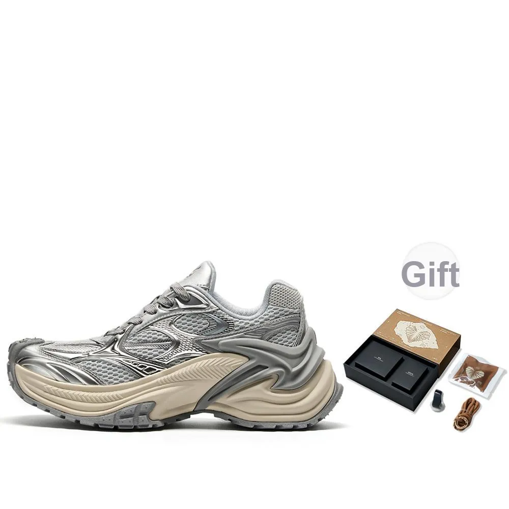 OGR Abrasion Resistant Height Increasing Low Top Running Shoes Unisex Silver