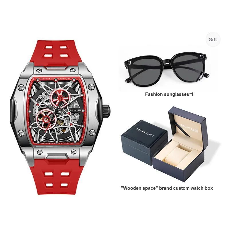 MUKUO Pioneer Collection Automatic Mechanical Movement Silicone Strap Watch Men's Watches Cut-Out Dial-4