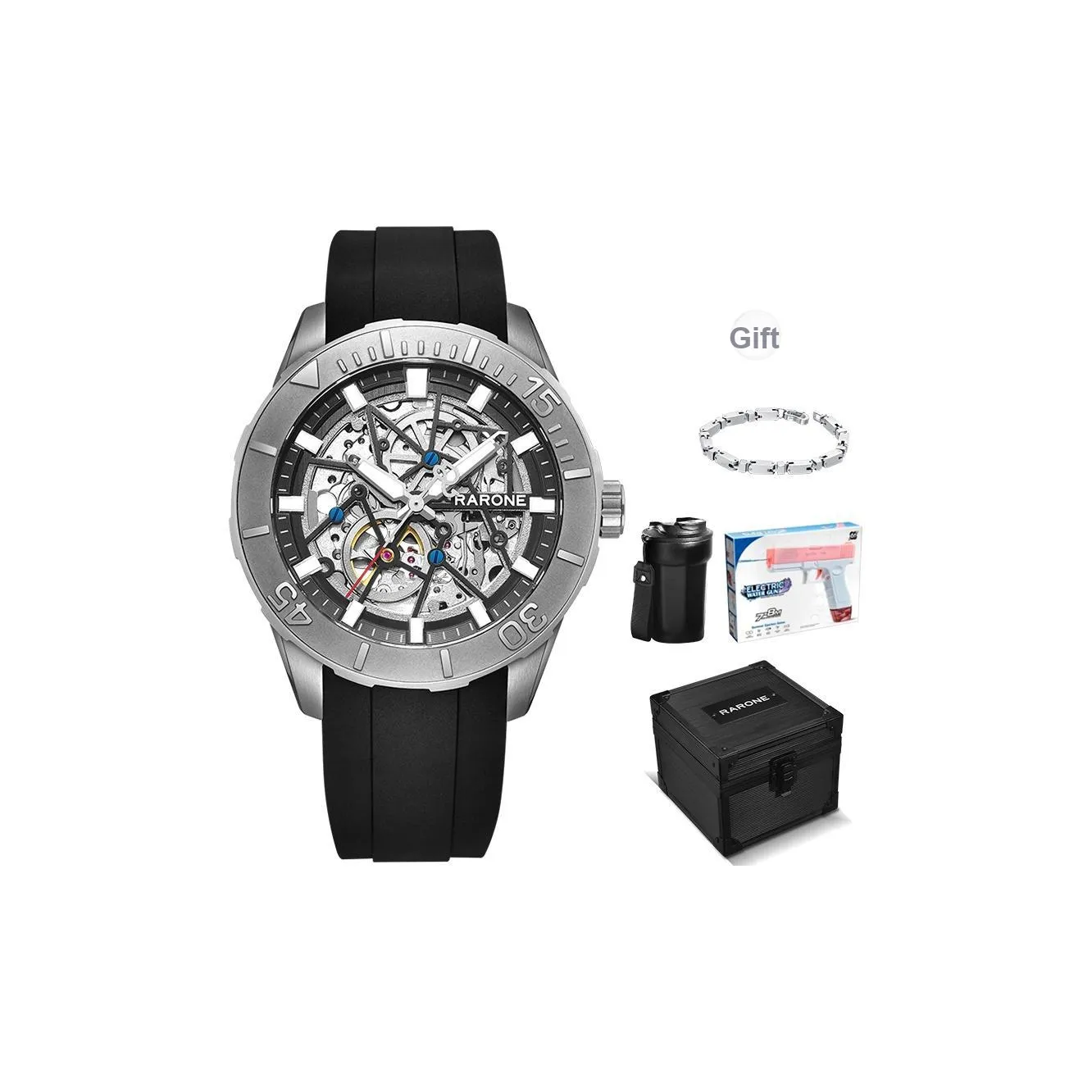 RARONE Gemini Dive Watch Automatic Mechanical Movement Silicone Strap Watch Men's Watches Cut Out Dial