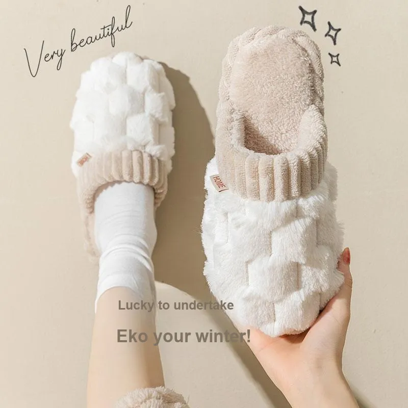 Foot Recreation Winter Comfortable Home Plush Small Ball Cotton Slippers Unisex-10