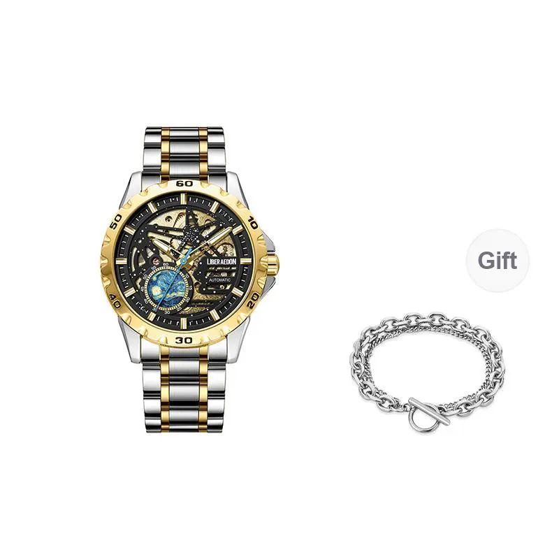 LIBER AEDON Mechanical Movement Cut Out Dial Men's Watches-17