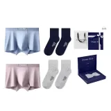 7A Antibacterial 120S Modal[Light Blue+Leather Pink][100% cotton Socks 2 Pack]Box