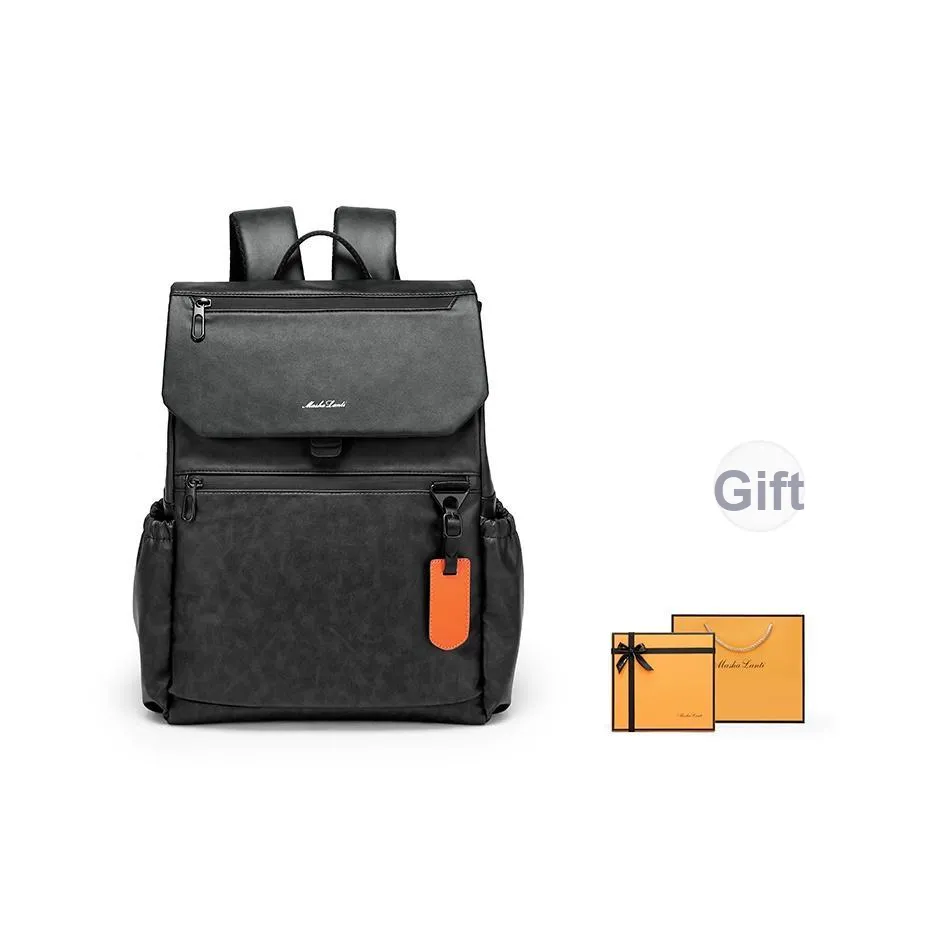 MashaLanti PVC Synthetic Leather Minimalist Style Backpack Regular Unisex Black