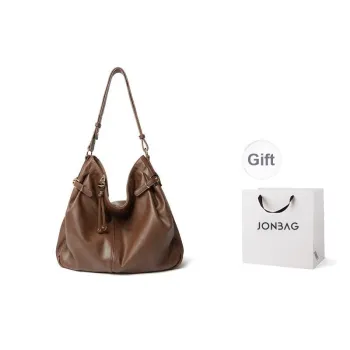 JONBAG Synthetic Leather Shoulder Bag Large Size Women's Hazelnut Brown/Black/White