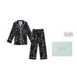 [Gift Box Set]Ink Black Winter Jasmine Long-Sleeved Pants Women's Matching Set