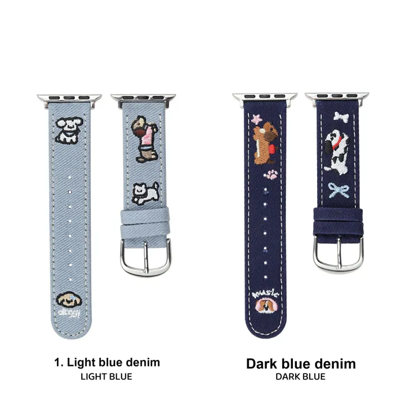 CHRROTA Watch Band Compatible With All Devices Denim Leather Material-3
