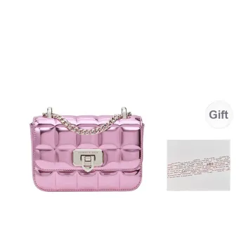 CHARLES&KEITH Synthetic Leather Shoulder Bag Crossbody Bag Small Size Women's Noir Black/Pink/Silver