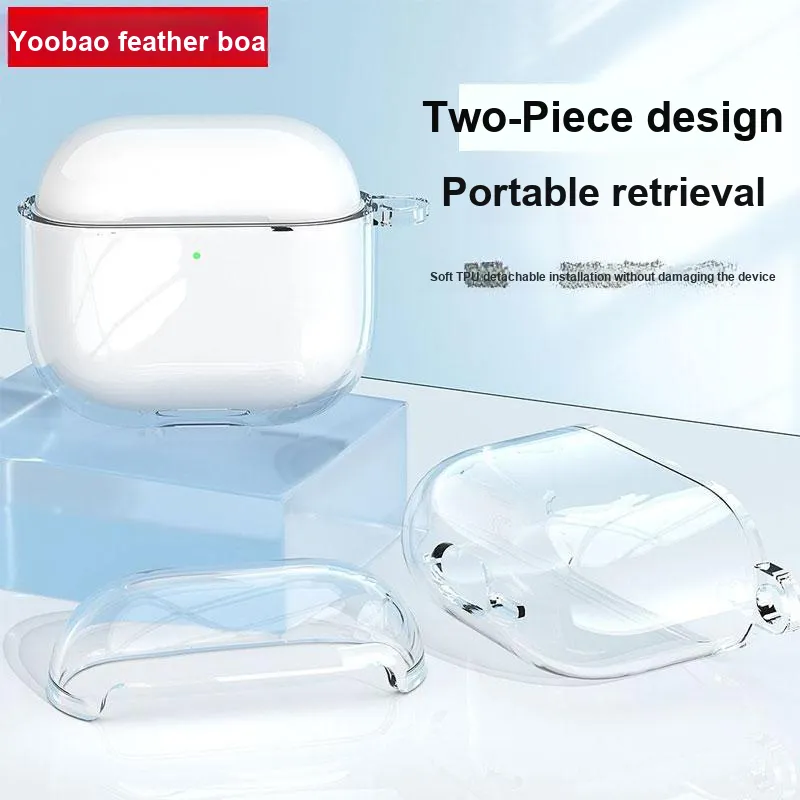 Yoobao Compatibility AirPods4 TPU Transparent, Fully Enclosed Impact Resistant, Comes With Lanyard Headphone Cases-3