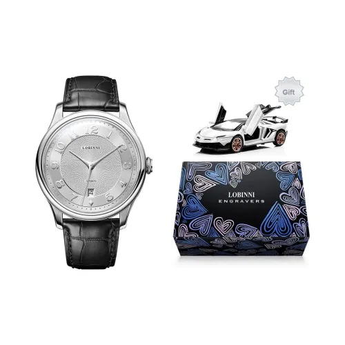 LOBINNI L Мужские часы Автоматический механический механизм Коровья кожа Ремень Часы Мужские Белый циферблат